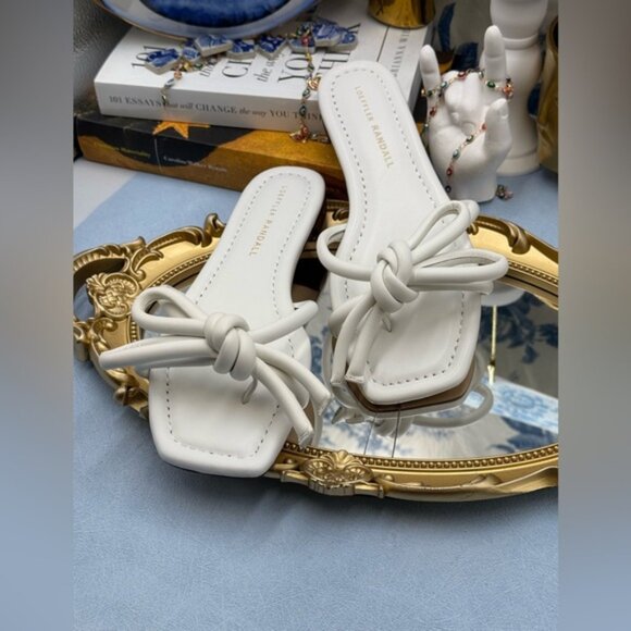 🆕 LOEFFLER RANDALL 🧿 NWOB Hadley Leather Bow Flat Sandals, White - Sz 6 B - Picture 8 of 14